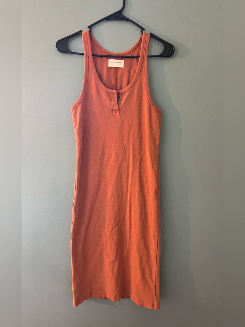The Normal Brand Sleeveless Henley Tank Dress in Rust Orange - size (S)